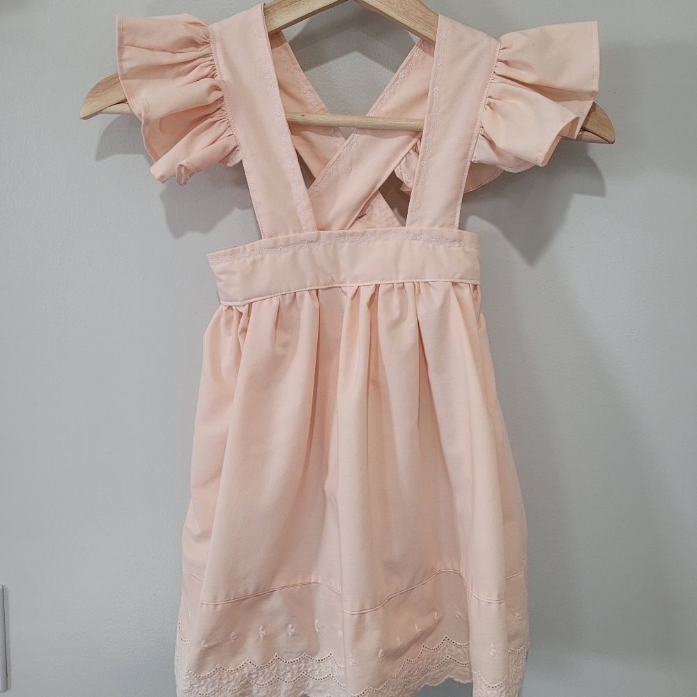 Girls peach toddler spring suspender dress